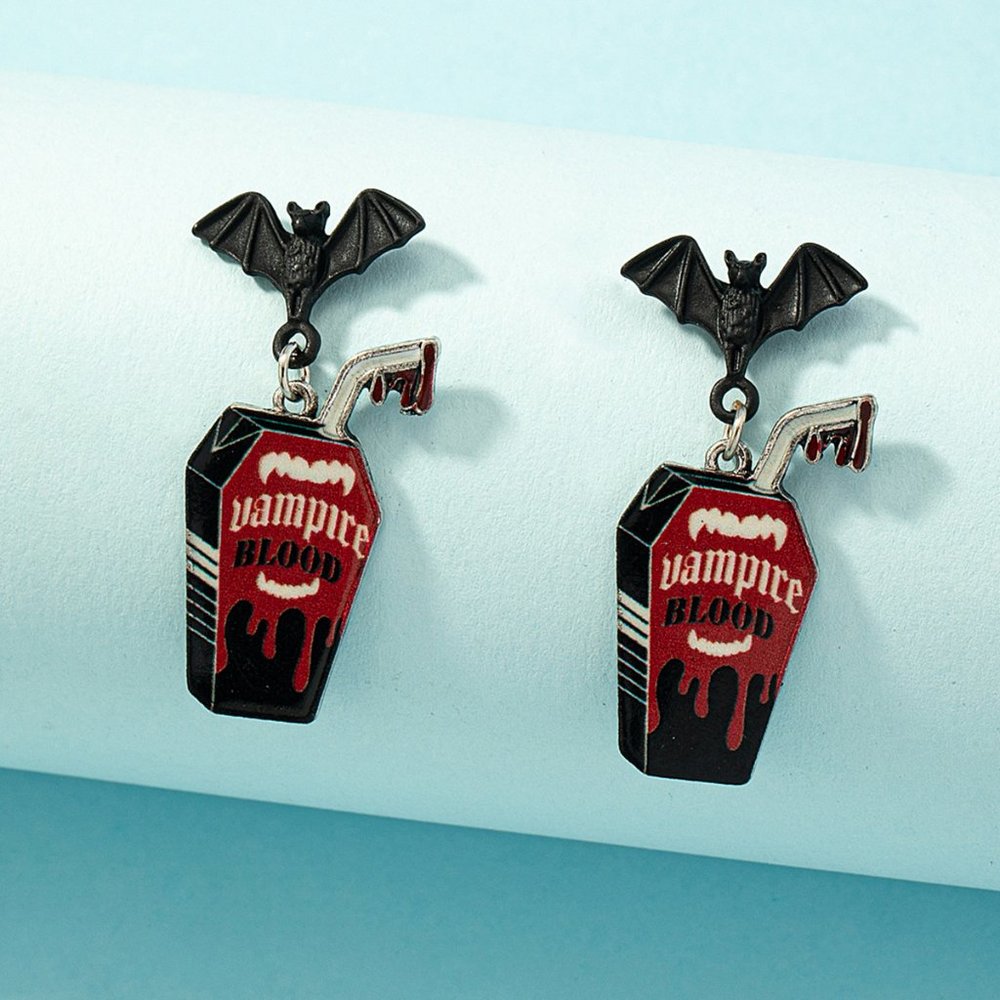 DESIGNER Goth Vampire Dracula Blood Bat & Coffin Dangle Earrings**NEW! - Picture 3 of 3